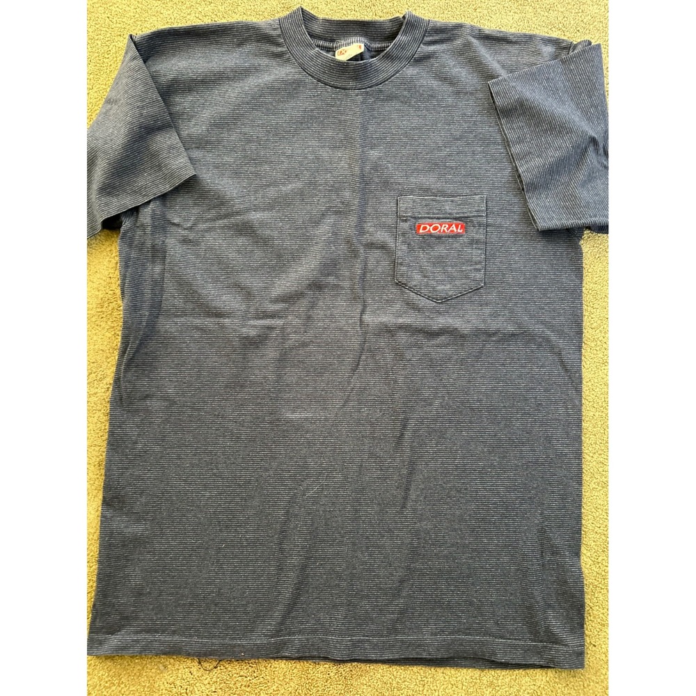 Vintage Doral Cigarette Promo Striped Pocket T-Shirt Blue XL Made in USA